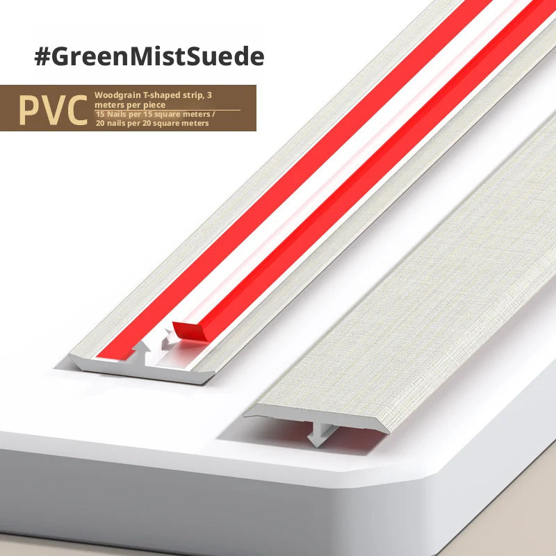 Green Mist Suede PVC trim with red accent for easy installation and durability.