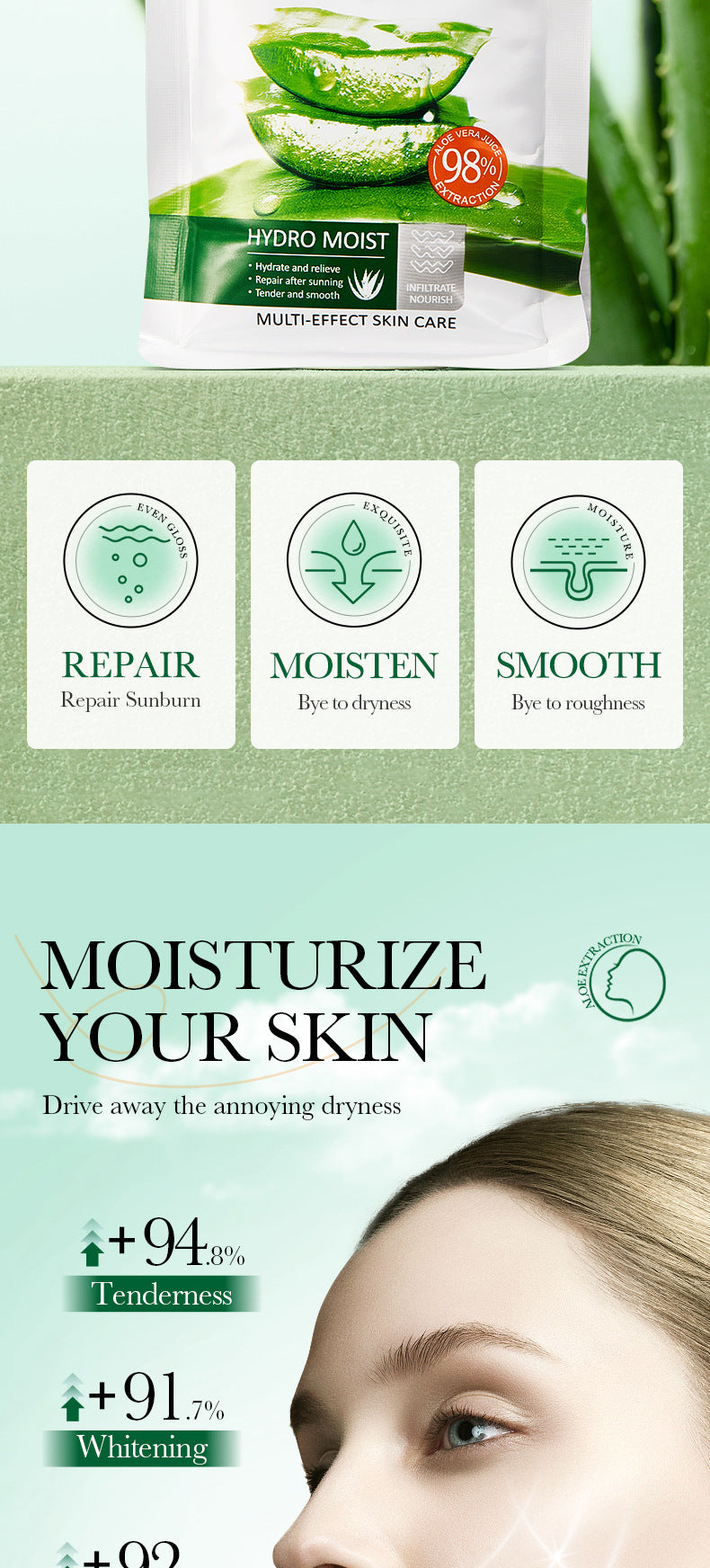 Aloe Vera Gel Aloe Vera Gel300g Large Capacity Hydrating Moisturizing Nourishing Cross-Border Foreign Trade Live Wholesale