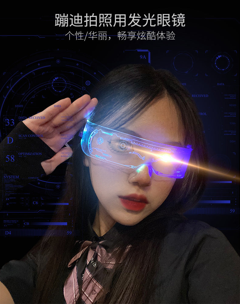 LED Light-emitting Glasses Trendy Future Technology Style Same Style Bar Disco Flashing Rechargeable Glasses