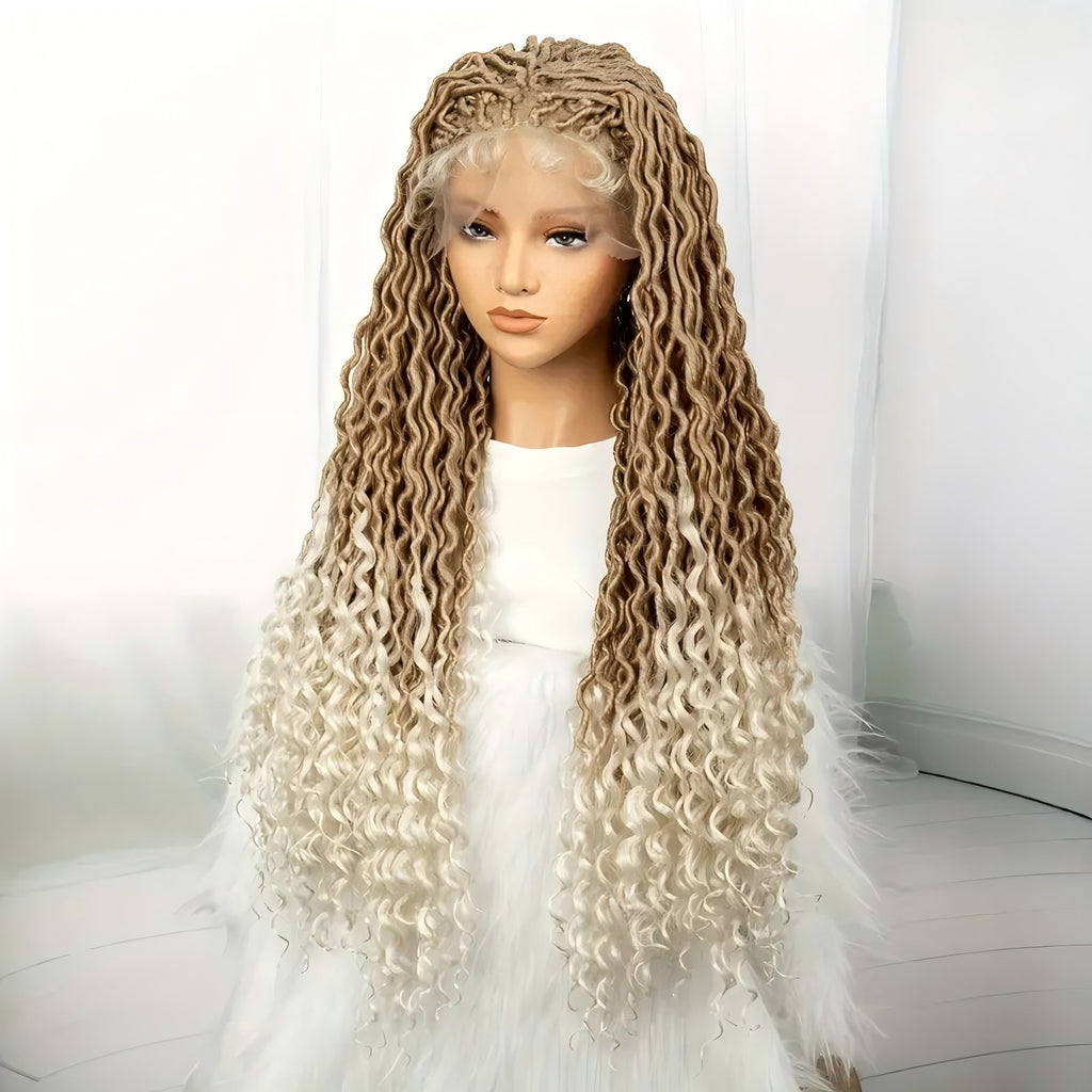 European and American African Full Lace Synthetic Fiber Curved Top and Bottom Hand-Crocheted Lace Headpiece Faux Locs Wig Full Lace Wig