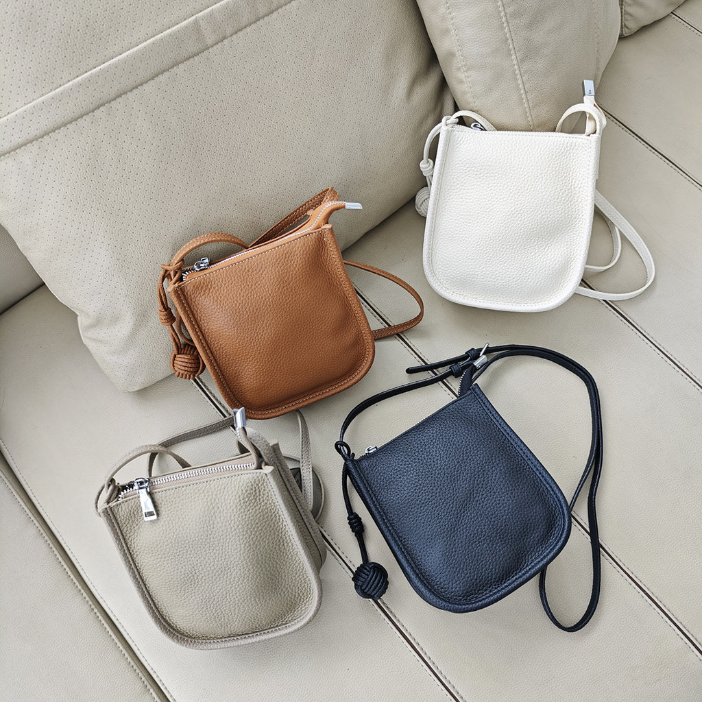 Genuine Leather Small Bucket Bag Trendy Small Bag for Women Fashion Woven Ball Phone Bag Versatile Shoulder Crossbody Bag