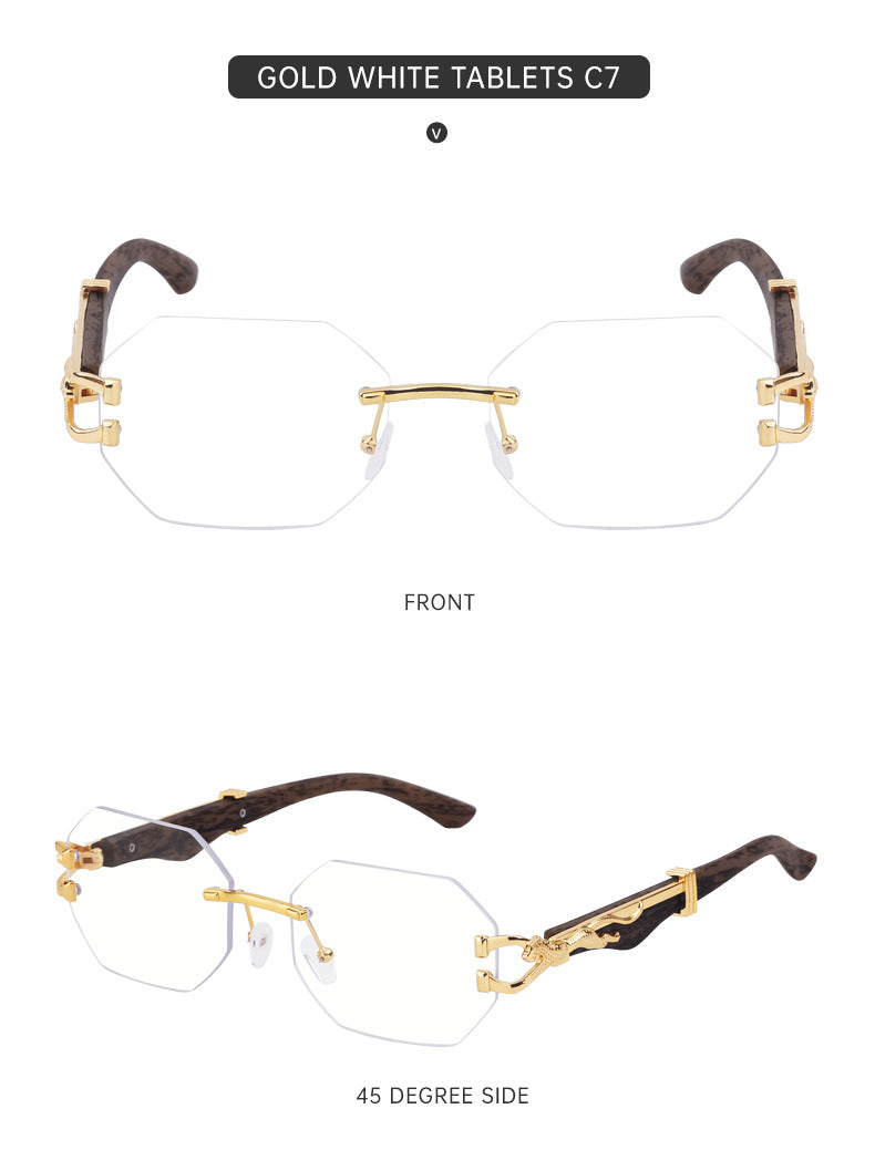 Vintage Imitation Wood Grain Leopard Temple Sunglasses Men's Square Frame Cut Edge Driving Sunglasses Wholesale shades