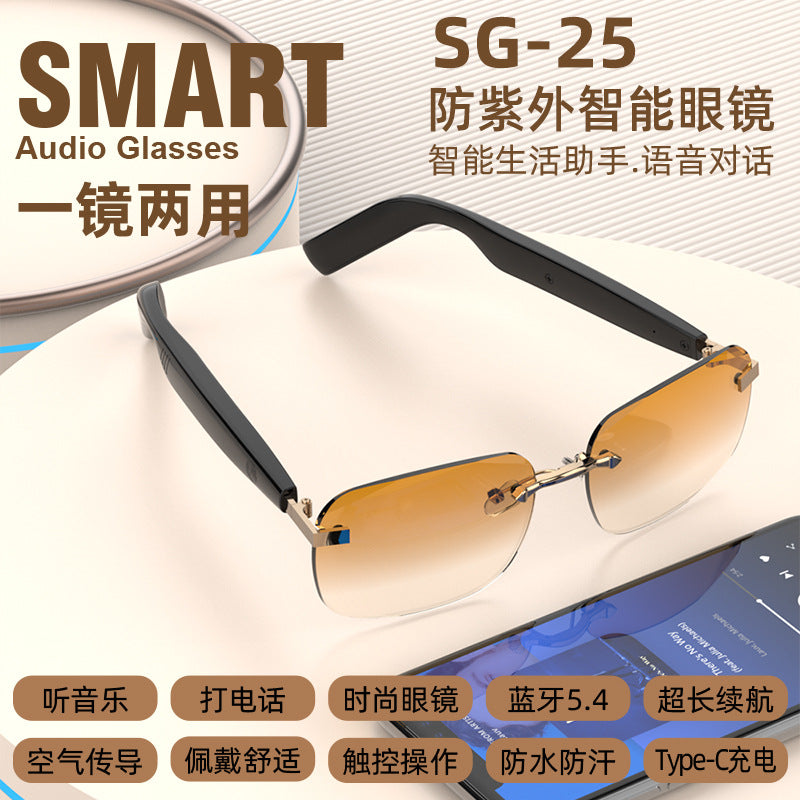 New Fashion Black Technology Smart Bluetooth Glasses UV Protection Call Photo Sunglasses Wireless Headphones Frameless