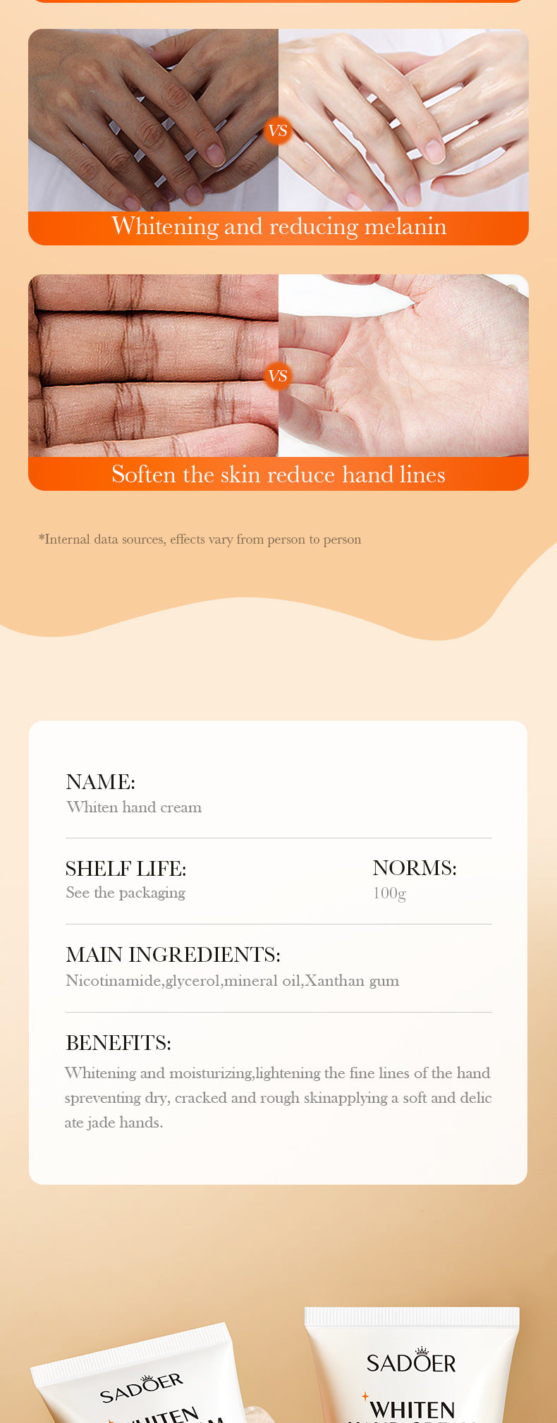 Full English Whitening Hand Cream100gSADOER Hydrating and Moisturizing Anti-Cracking Autumn and Winter Hand Cream  Wholesale