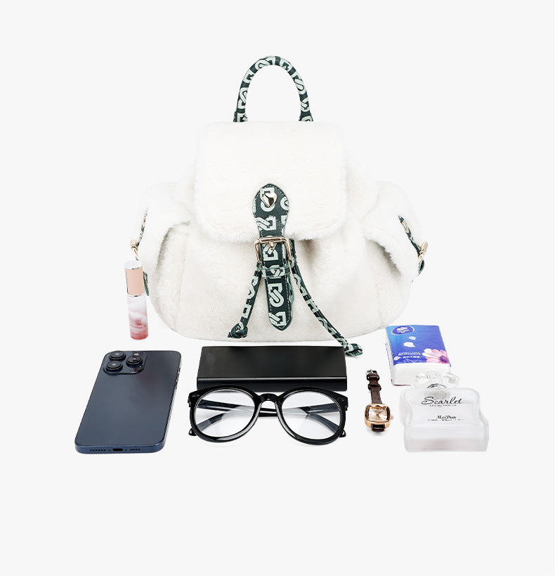 Korean Version Commuting Versatile Casual Mini Backpack Autumn Winter New Plush Double Shoulder Bag for Female Students Class Bag