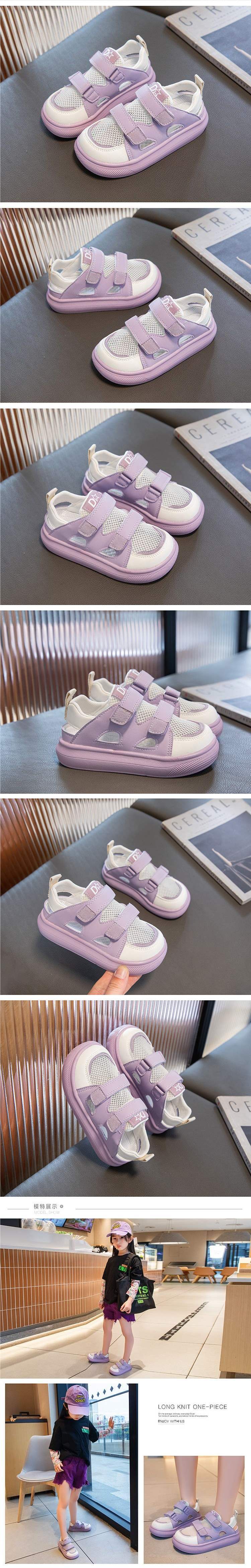 Girls Sports Closed-Toe Sandals Summer Style2025Summer New Children's Hollow Breathable Single Mesh Shoes Girls' White Shoes