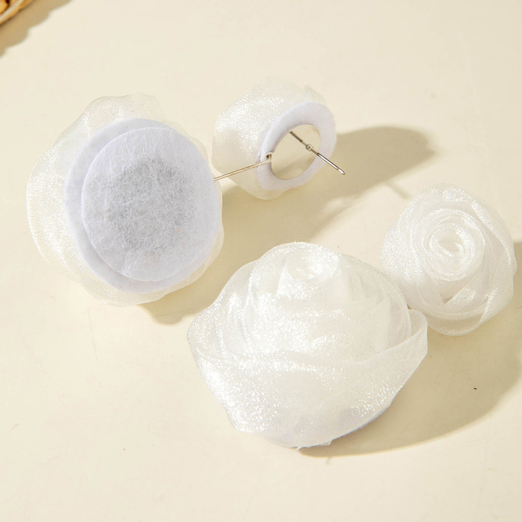 European and American Light Luxury High-End Fabric Rose Flower Earrings Fashion Versatile Three-Dimensional Flower Earrings Wholesale
