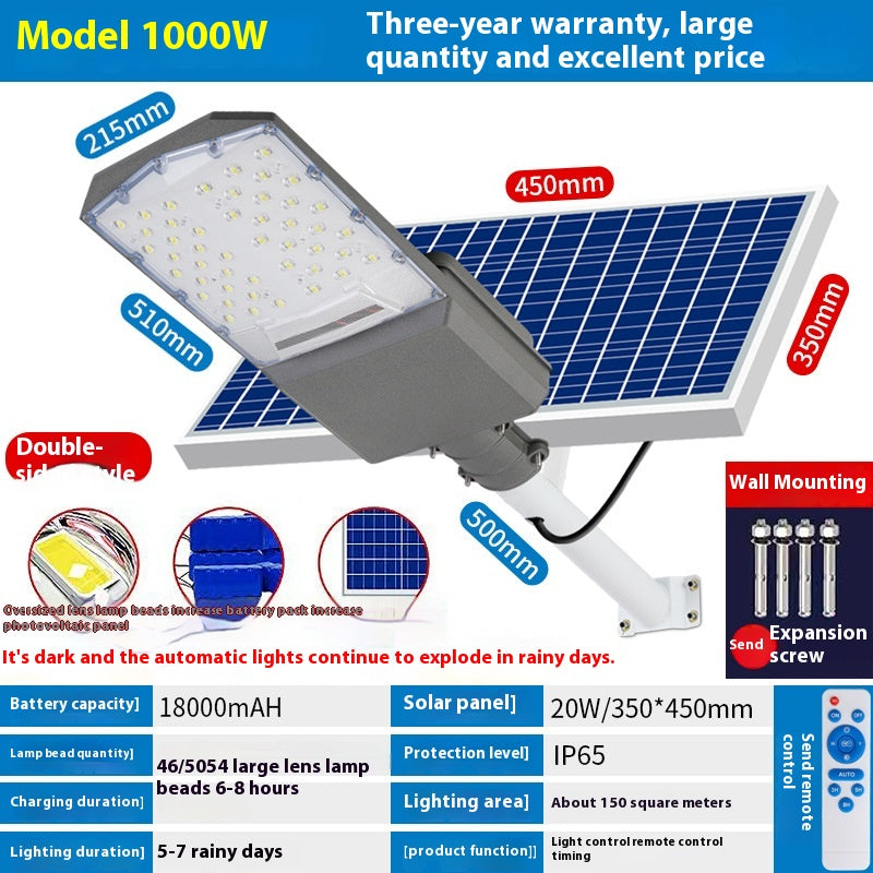 New Rural Lighting Engineering 6m Road Lamp Outdoor Solar LED Lamp Wide-Angle 4-Sided Aluminum Battery for Household Garden Use