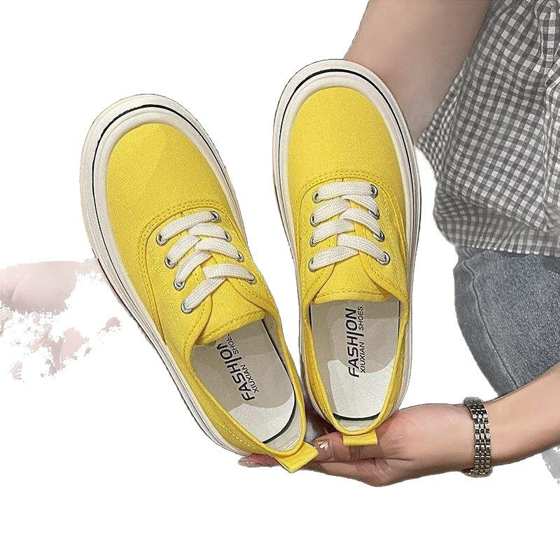 Black canvas shoes for female students Korean style new sneakers2025Spring Japanese Style Thick-Soled Casual Dopamine White Sneakers