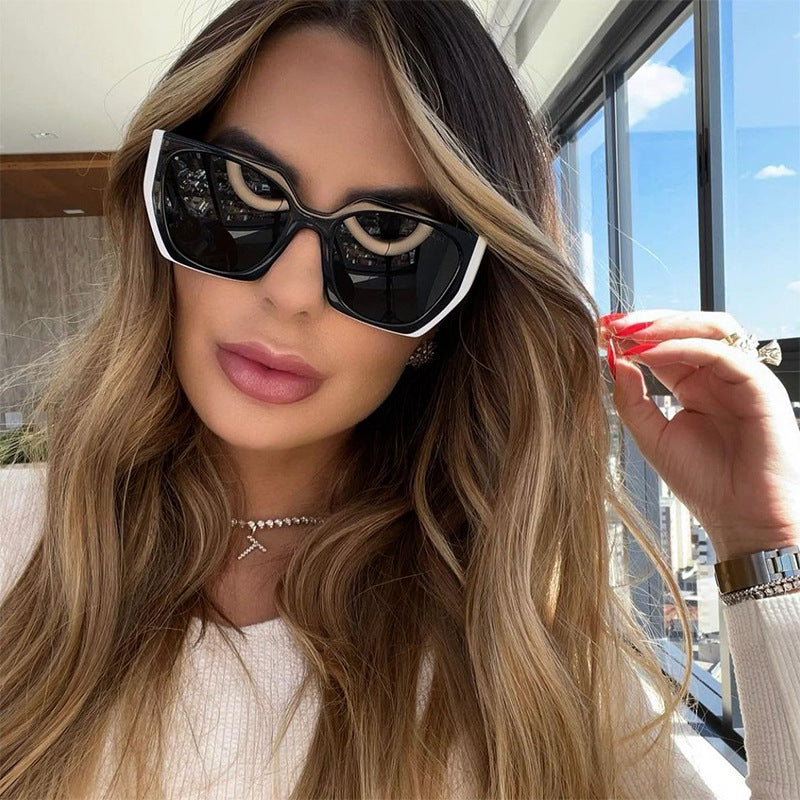 New Fashion Cat Eye Wide Leg Sunglasses for Women with High-end Feel ins Wholesale full frame sunglasses UV protection