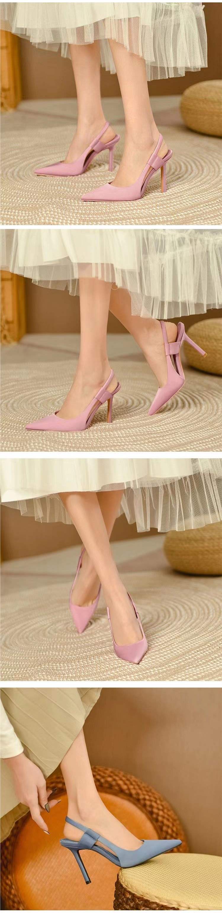 Fairy High Heels for Women2025New Pointed Toe French Style Thin Heel Mules Casual Outdoor Closed-Toe Sandals Trendy