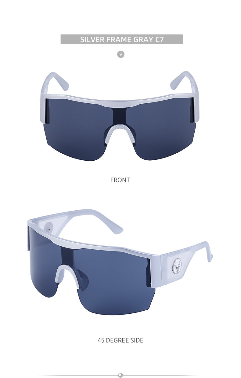 Y2K Millennium Integrated Cycling Sports Sunglasses for Women, European and American Style, Large Frame, Windproof, Half Frame Sunglasses