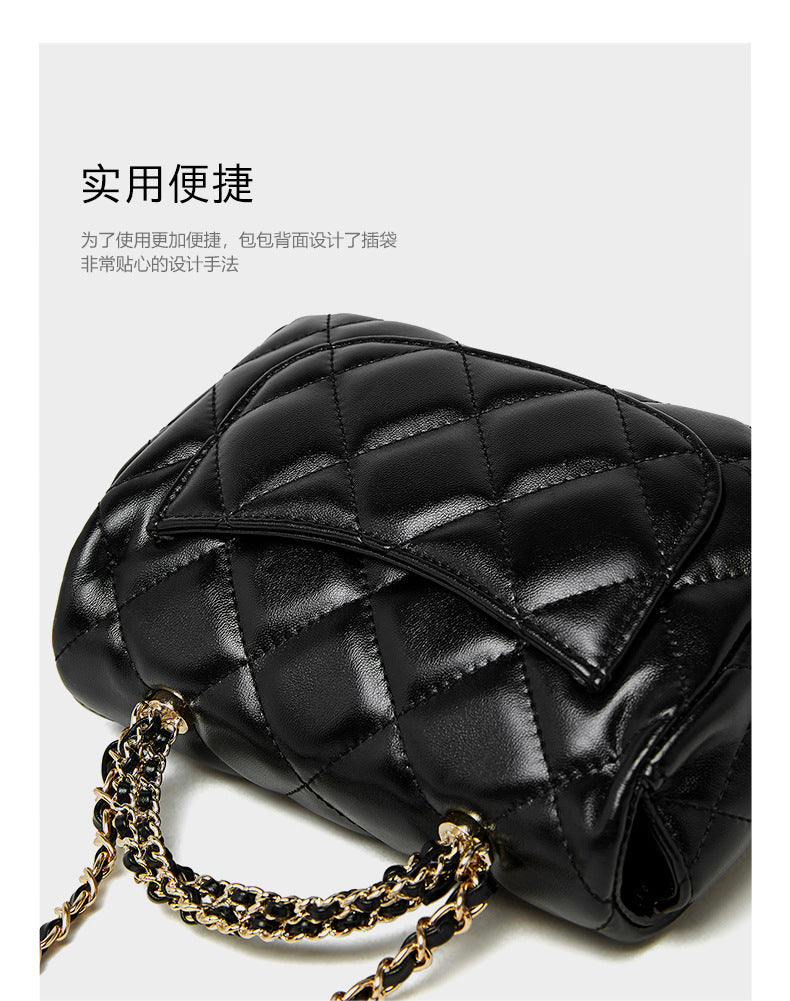 European and American Style Small Chanel-Style Quilted Chain Bag for Women, Simple Fashionable Women's Bag, Versatile Light Luxury Handbag, Shoulder Bag, Crossbody Bag, Genuine Leather
