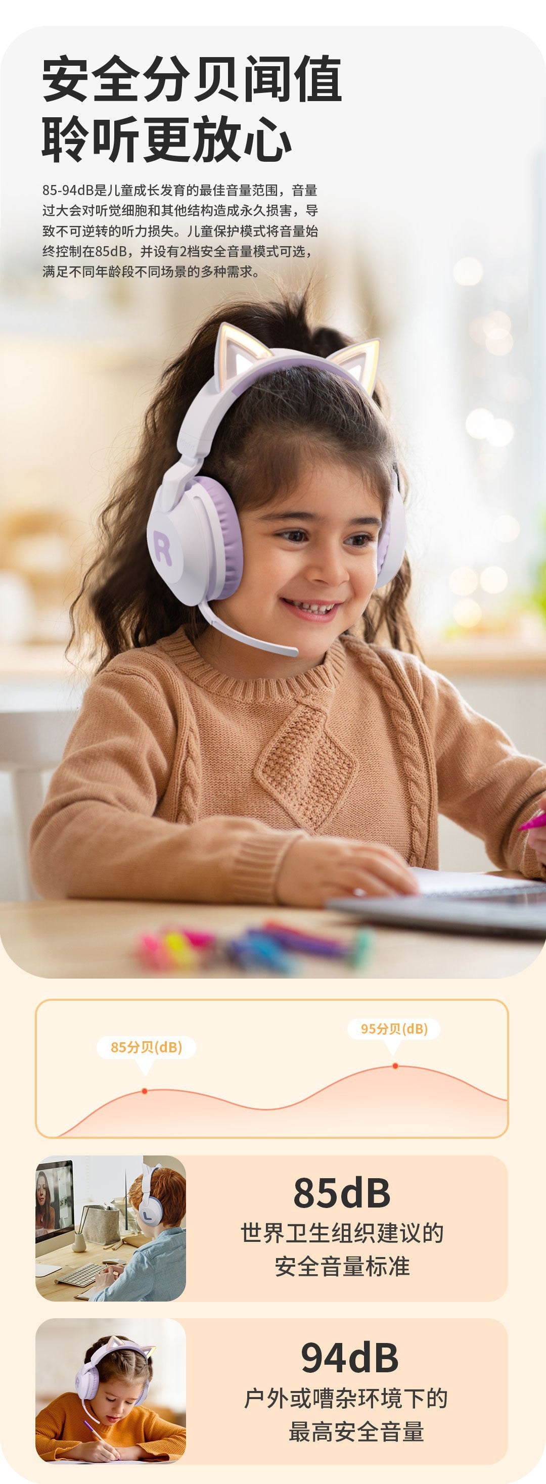 Cat Ear Headband Bluetooth Wireless Headphones with Mic Cute Long Battery Life Support Customization Bluetooth Headphones