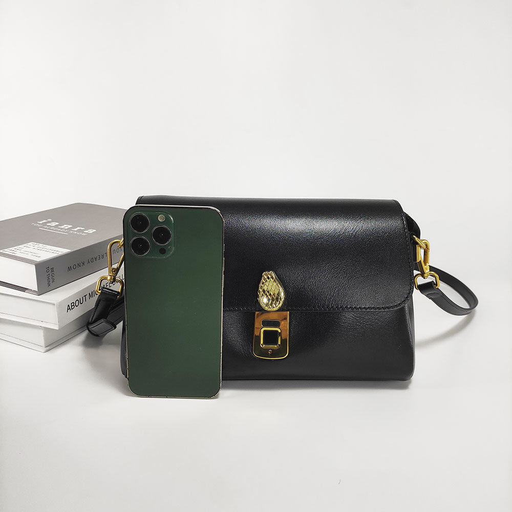 Fingerprint Unlock Bag Niche Genuine Leather Women's Bag High-end Flocked Top Layer Cowhide Single Shoulder Crossbody Commuter Underarm Bag