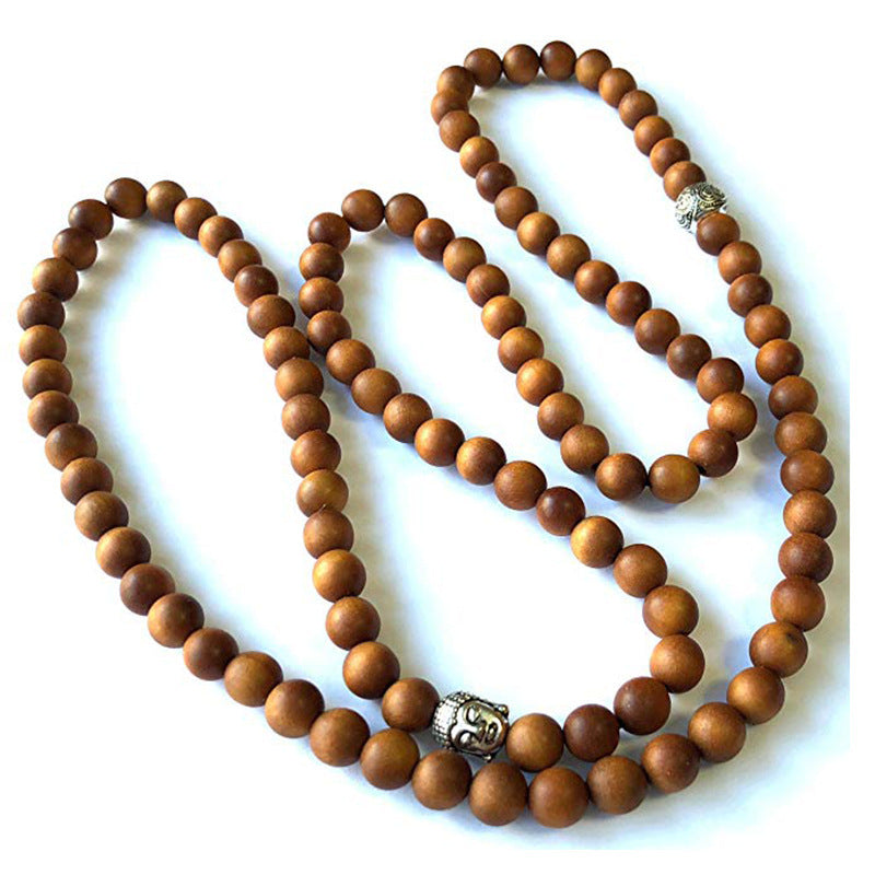 Men's Sandalwood Buddha Beads Long Bracelet Prayer Beads108Beaded Sweater Chain8mm Beaded Buddha Head Long Bracelet