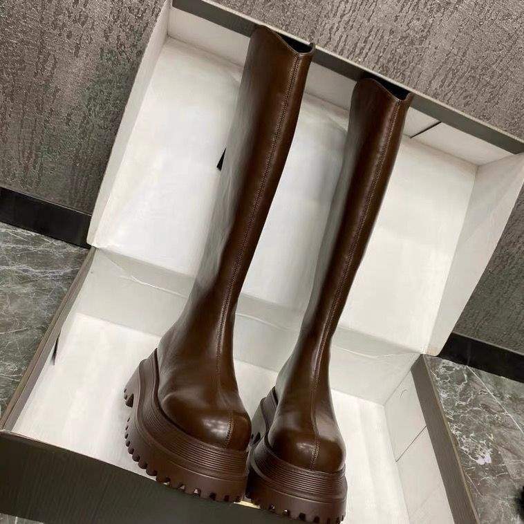 Spicy Girl Knight Long Boots2025New Women's Boots for Autumn and Winter, Thick-Soled Height-Increasing Leather Boots, High-Tube Elastic Slim Boots