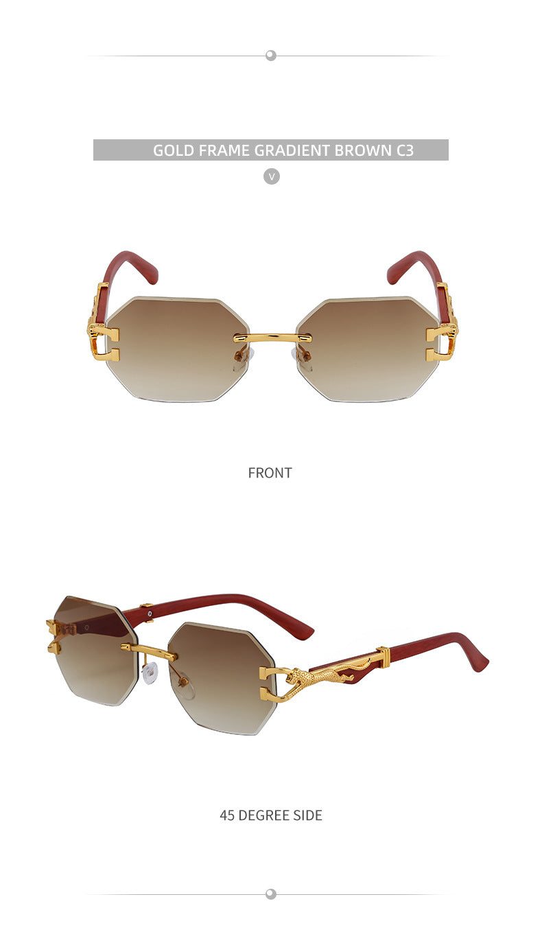 Vintage Imitation Wood Grain Leopard Temple Sunglasses Men's Square Frame Cut Edge Driving Sunglasses Wholesale shades