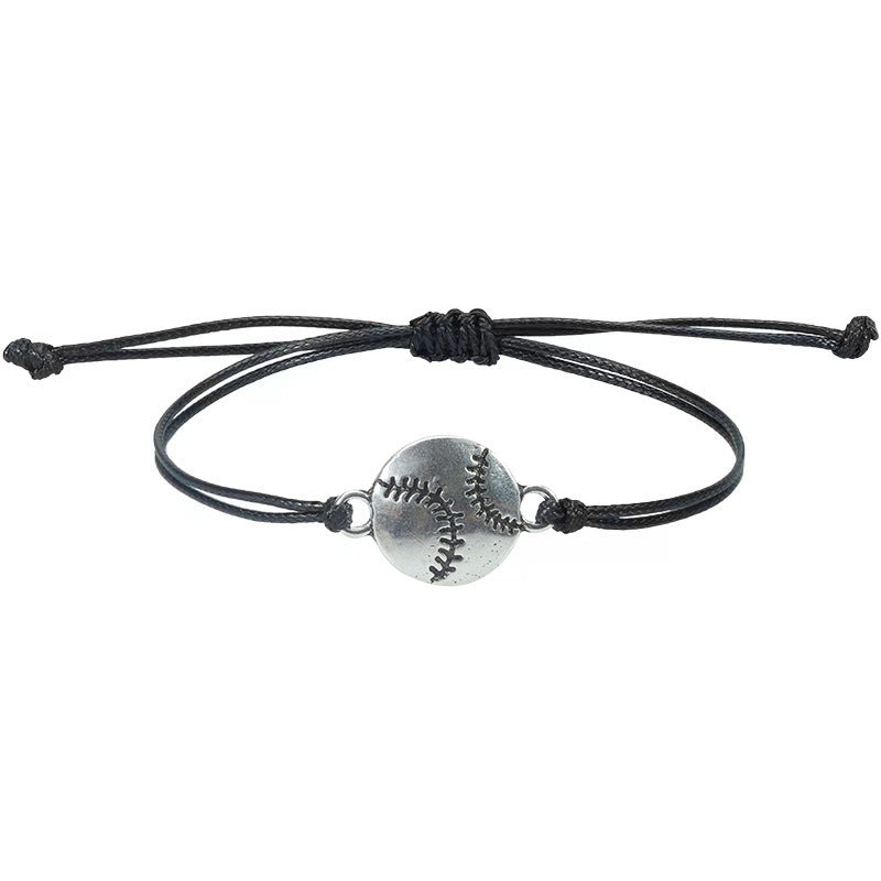 Basketball Wax Line Simple Bracelet Men's Holiday Gift Football Baseball Alloy Pendant Fan Sports Woven Bracelet