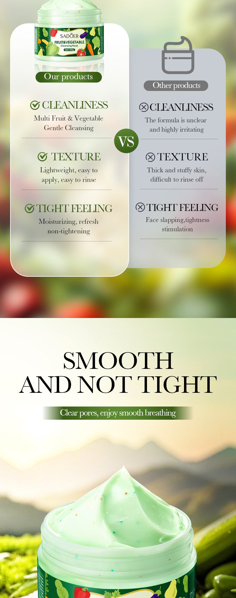 Fruit and Vegetable Cleansing Mask SADOER Deep Cleansing Facial Mud Mask  Wholesale