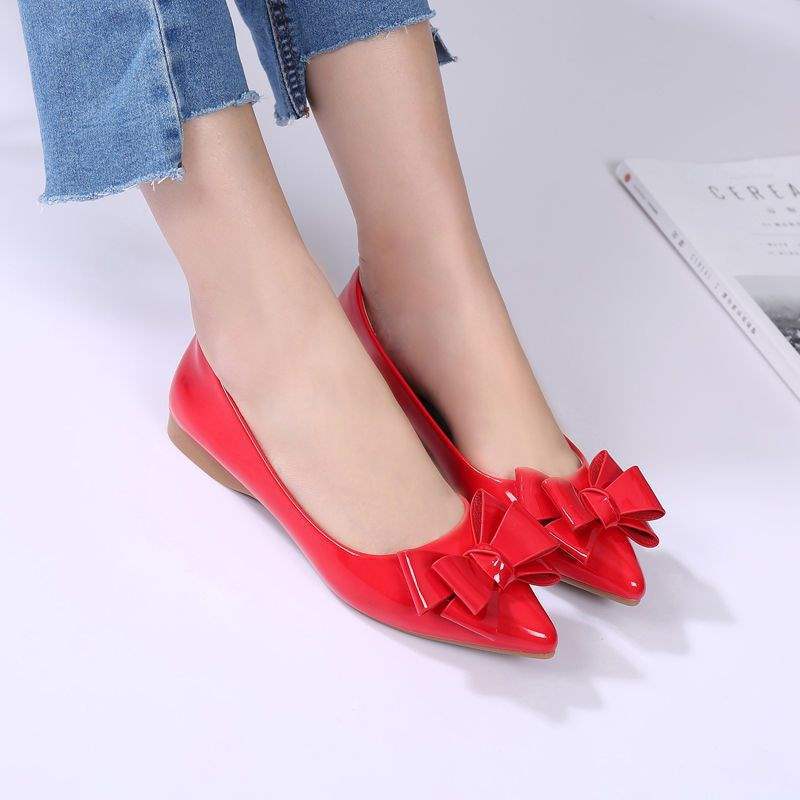 Red Bride Shoes Loafers Flat Women's Single Shoes Pointed Toe Fashion Korean Style Casual Versatile Soft Leather Soft Sole Shoes