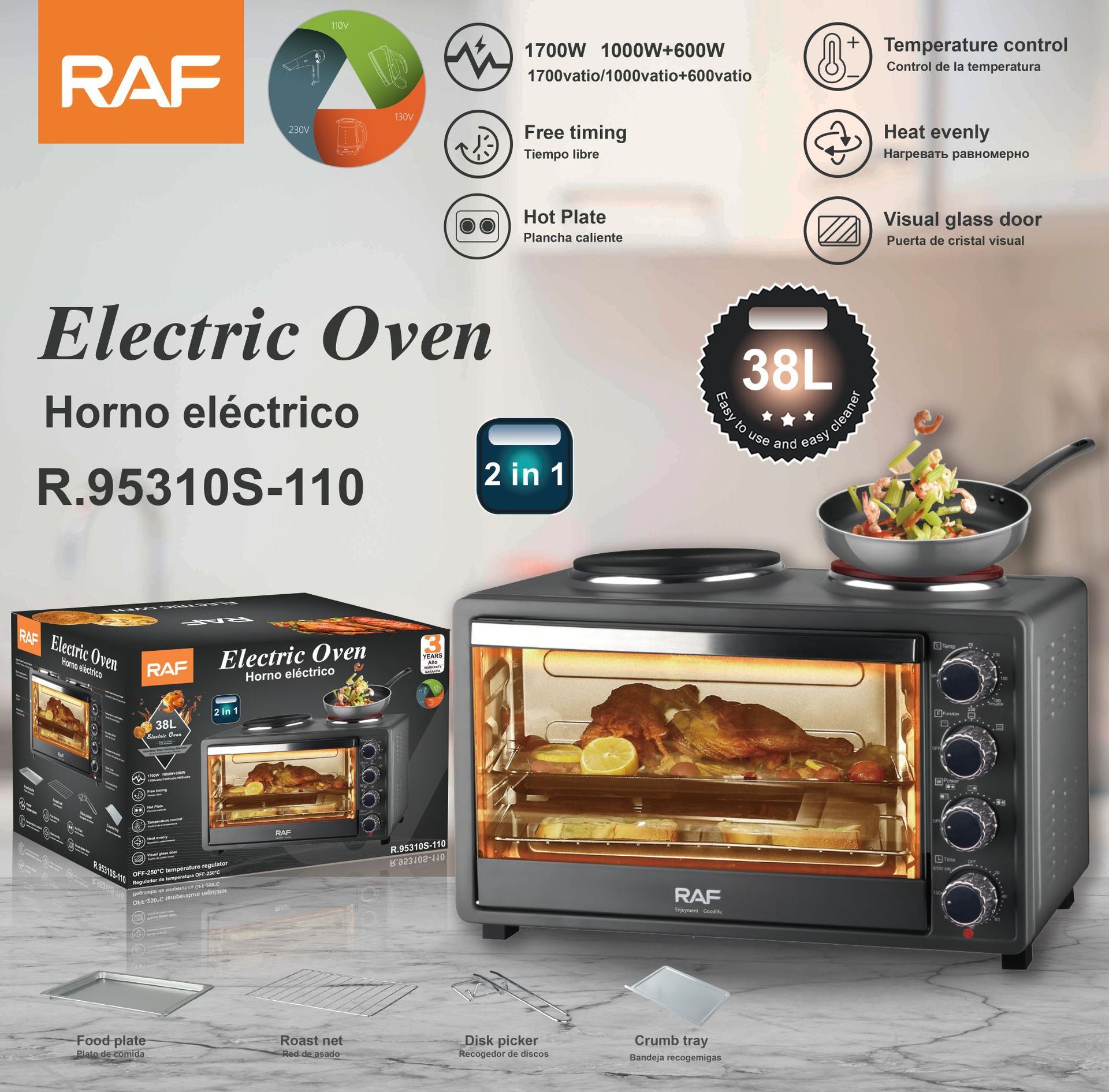RAF Specially designed for European and American standard electric ovens and electric stoves with dual burners40L Large Capacity Top and Bottom Heating Home Oven