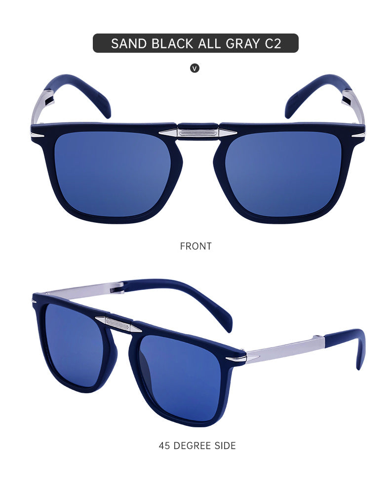 Retro Square Frame Folding Polarized Sunglasses for Men, Trendy Driving Sun Protection Glasses shades