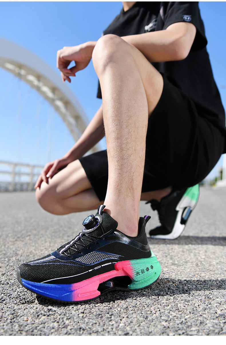 2025Men's and Women's Shock Absorption Breathable Non-Slip Sports Shoes Hollow Popcorn Carbon Plate Soft Sole Running Shoes Breathable Shock Absorption