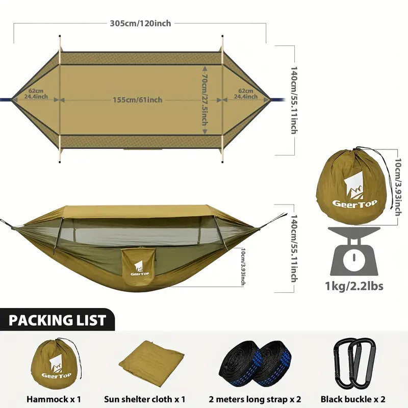 Outdoor Hammock Travel Gear Anti-Rollover Nylon Swing Mosquito Net Hammock Camping Sunshade