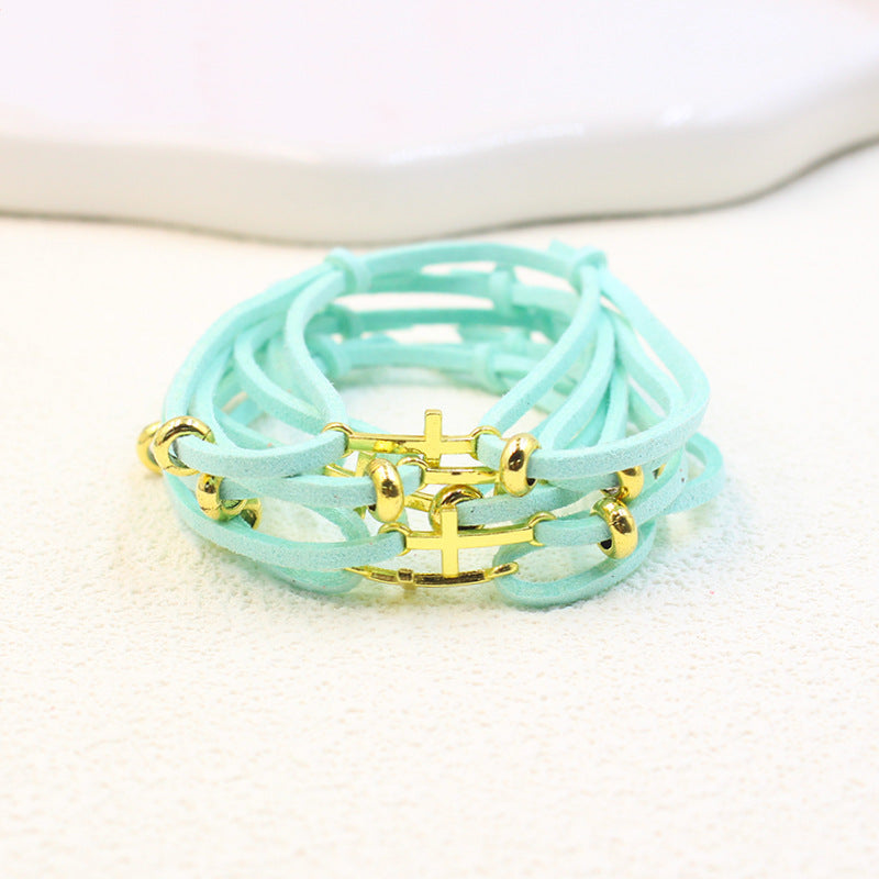 Colorful Cord Gold Bead Bracelet for Women Friendship Gift Simple Stretchable Velvet Cord Set Cross Braided Bracelet