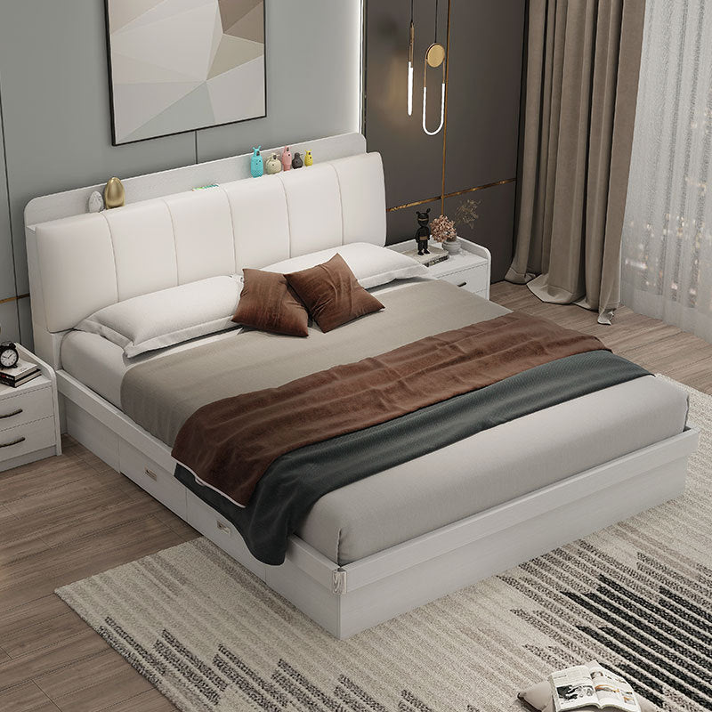 Modern Simple Light Luxury Master Bedroom Bed Set Wedding Bed1.5Rice1.8Double White Leather Soft Cover High Box Storage Bed