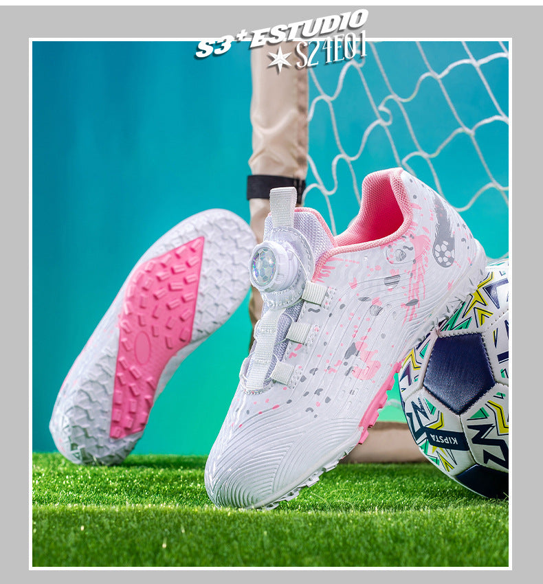 Rotating Button New Children's Soccer Shoes Girls' Spike Training Shoes Girls' Elementary School Sneakers Sports Shoes