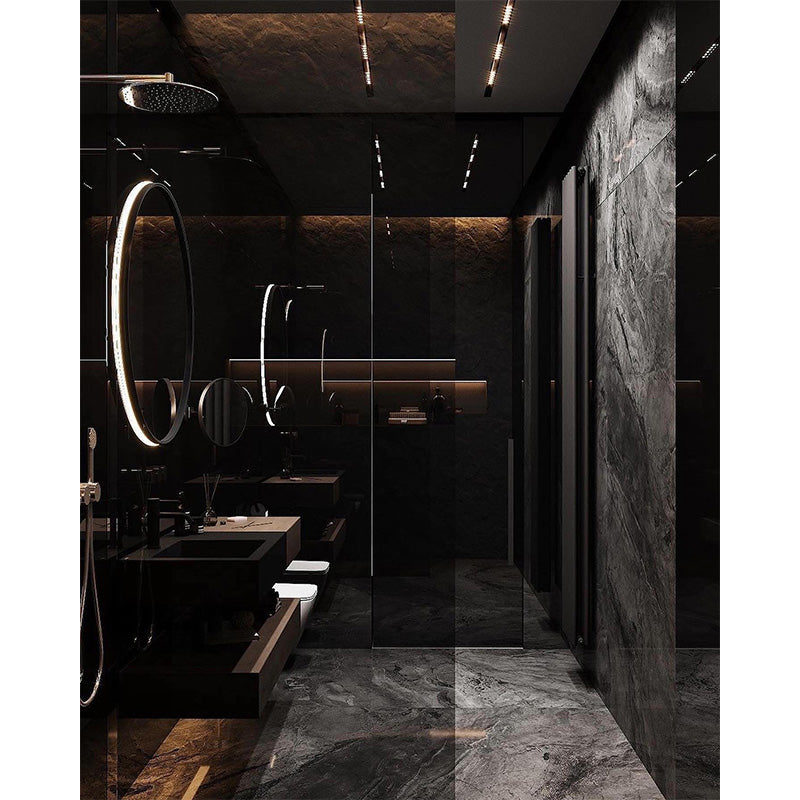 Modern Wall Mounted Matte Black Slate Bathroom Cabinet Vanity Set Single Sink Floating Vanity With Mirror