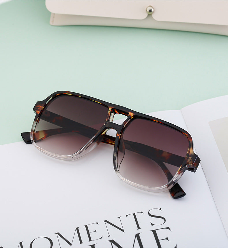 European and American Retro Double Bridge Sunglasses for Men, Large Frame Driving Sunglasses, Men's Outdoor Hiking Sun Protection Glasses shades