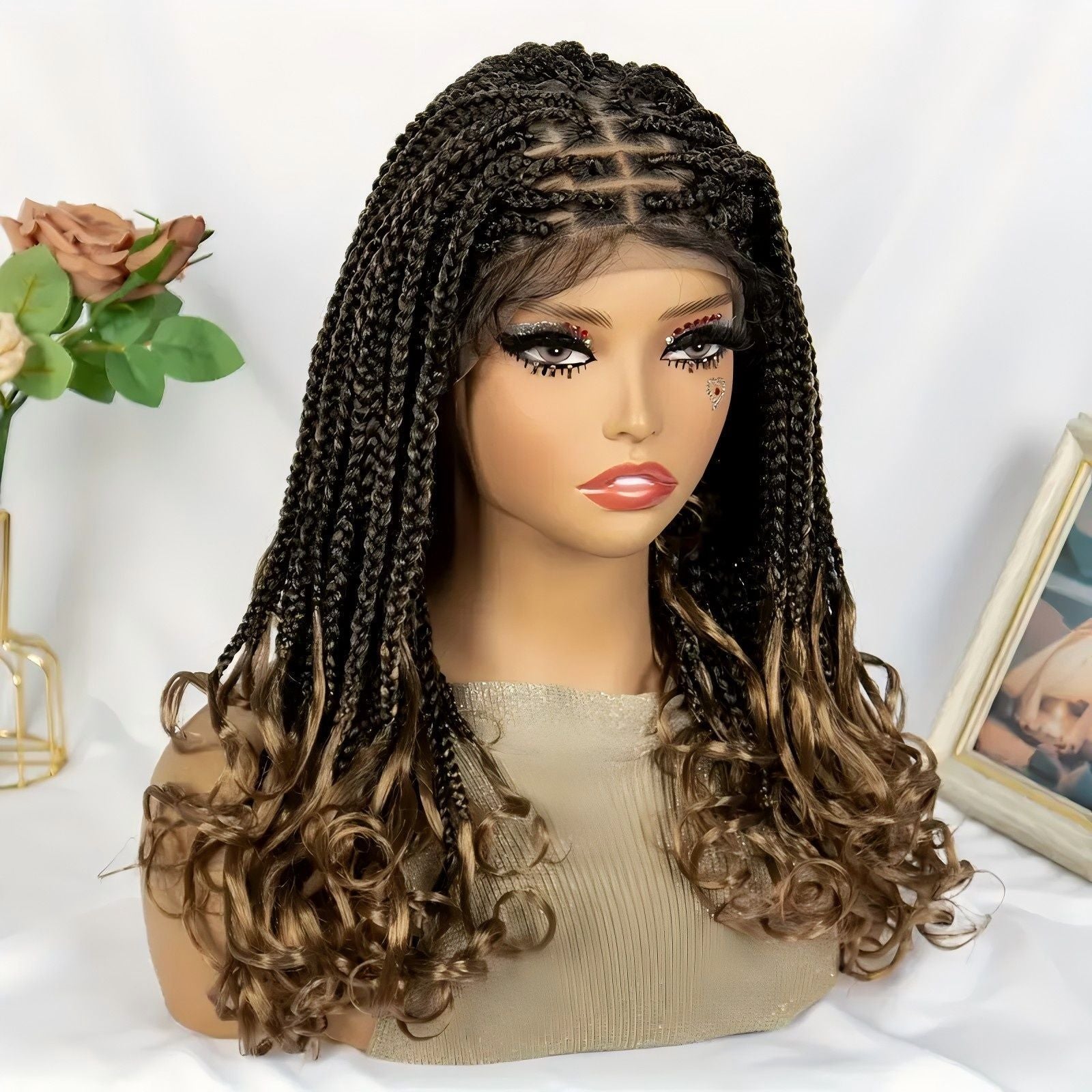 Cross-Border Hot-Selling French Curl Full Lace Hand-Woven Three-Strand Braid Women's Wig Braid hair Headband Style