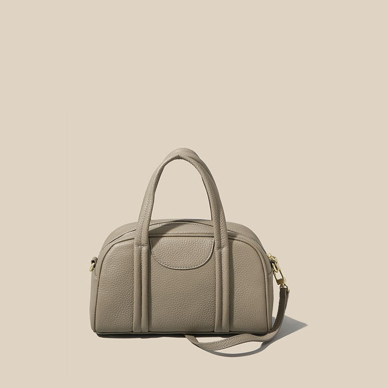 Genuine Leather Women's Boston Handbag2025Autumn Style Top Layer Cowhide Fashion Large Capacity Single Shoulder Crossbody Bag