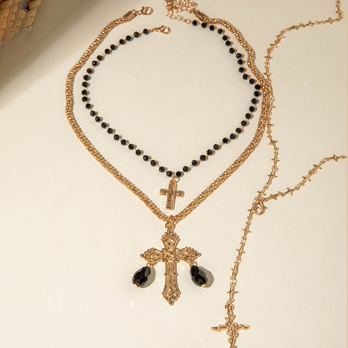 European and American Fashion Sense y Women's Tassel Necklace Creative Personality Double Layer Cross Pendant Collarbone Chain Necklace