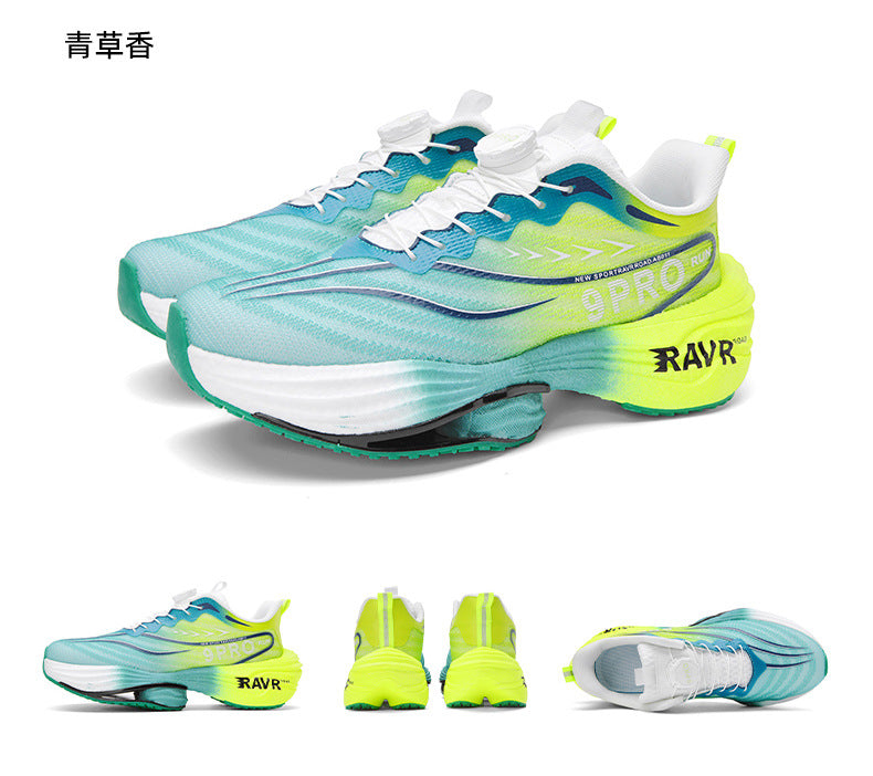 2025Autumn Winter New Breathable Double Mesh Knob Buckle Sports Shoes Couple High Elastic Popcorn Soft Bottom Carbon Plate Running Shoes