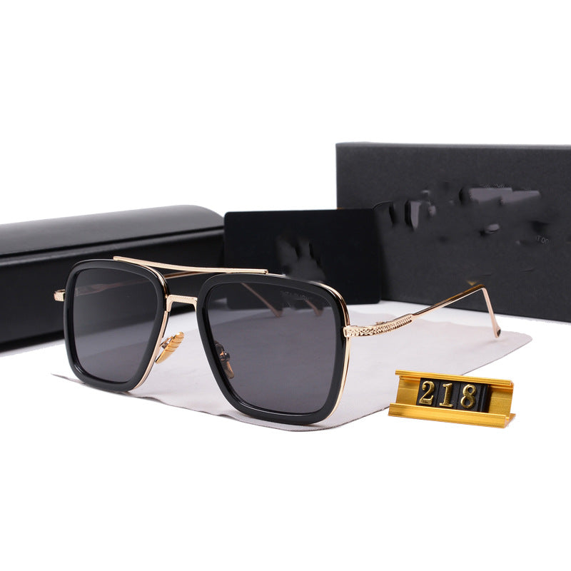 European and American Iron Man Style Sunglasses European and American Fashion Square Frame Sunglasses Men's Retro Metal Double Bridge Color Changing Glasses Frame