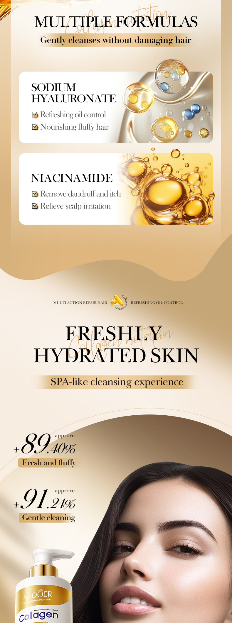 Full English Collagen Anti-Dandruff Shampoo500ml SADOER Smooth Clean Fluffy Shampoo Wholesale