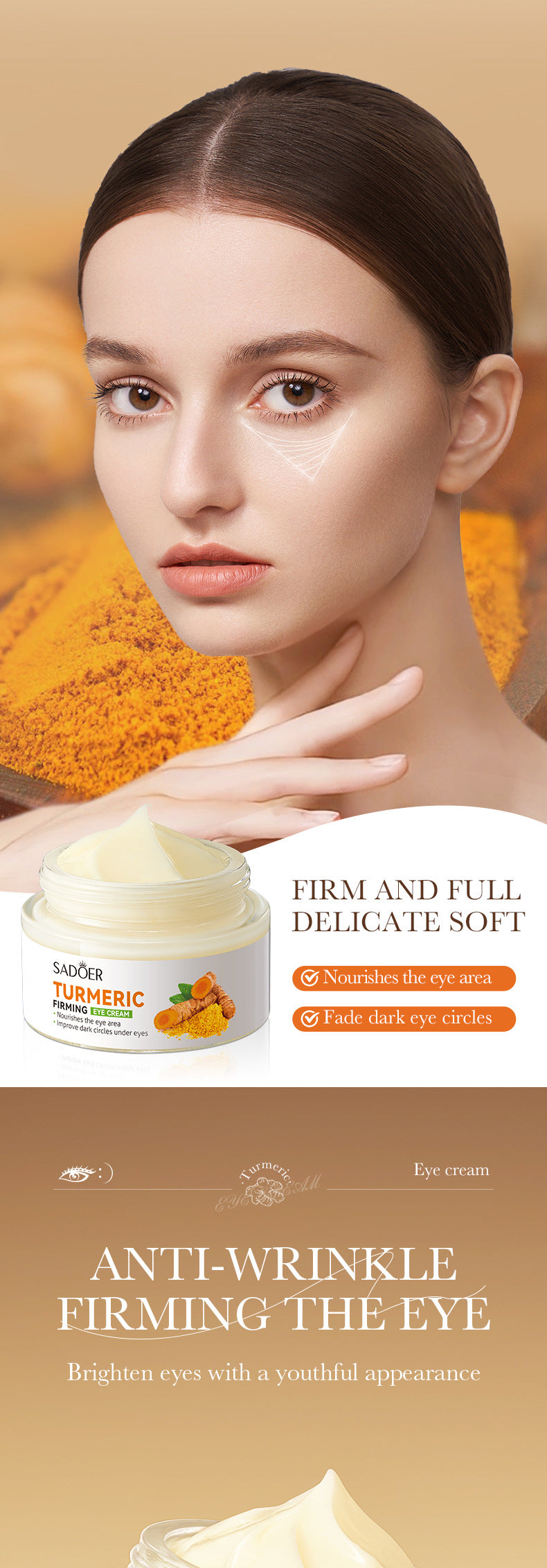 Full English Turmeric Eye Cream SADOER Moisturize and Improve Dark Circles, Eye Lines, Eye Bags,  Wholesale