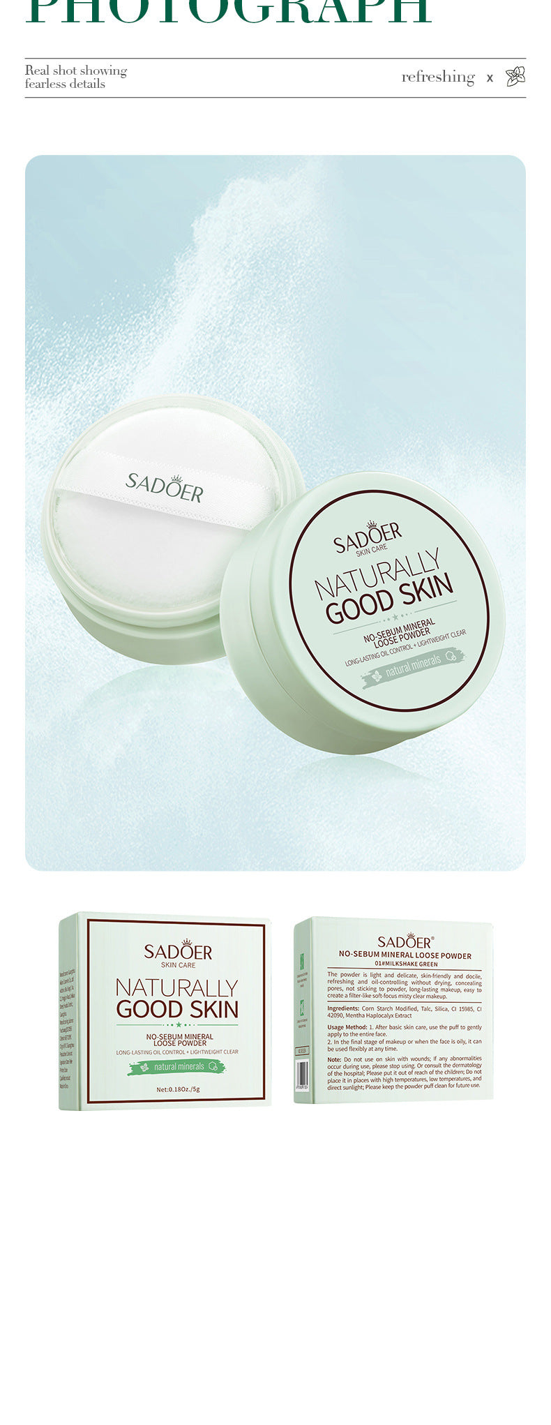 Full English Makeup SADOER Mineral Loose Powder Refreshing Lightweight Setting Concealer Powder  Wholesale