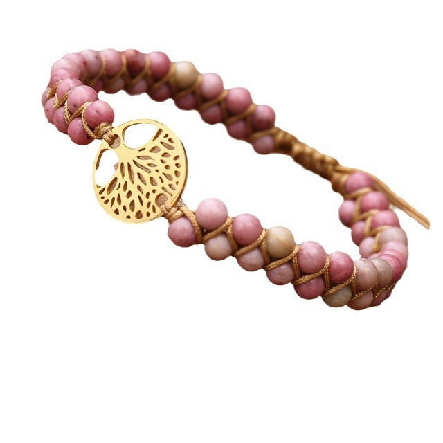 Natural Stone Woven Double Row Bracelet Adjustable Pull Bracelet Tree of Life Volcanic Stone Blue Pine Woven Double Layer Bracelet