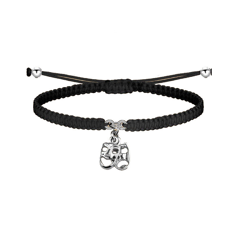Men's Mask Woven Bracelet Personalized Gift Stretchable Adjustable Tail Bead Bracelet Alloy Mask Pendant Bracelet