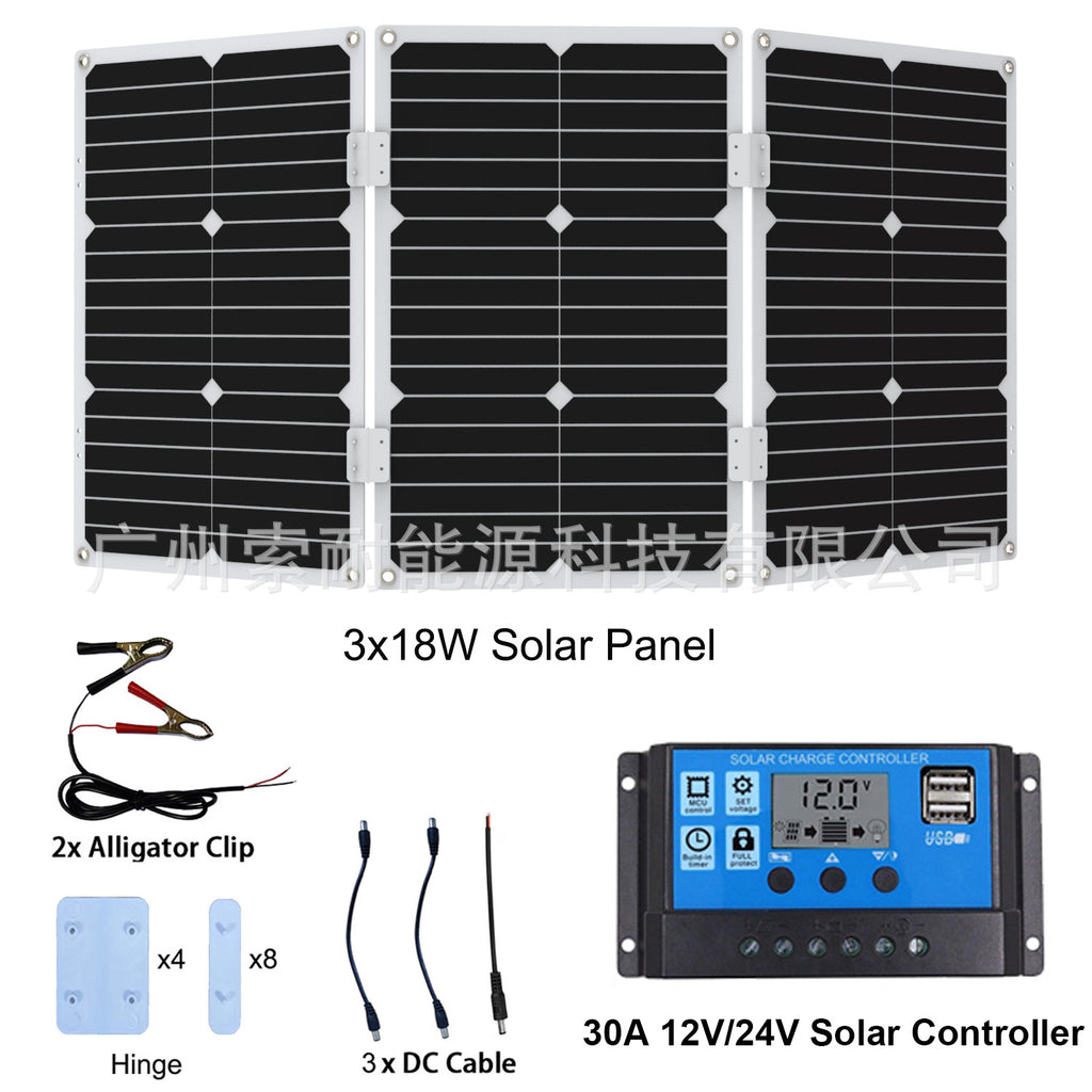 Solar panel54W Monocrystalline Solar Charging Panel 5V Double USB Mouth 12V/24V 30A Controller