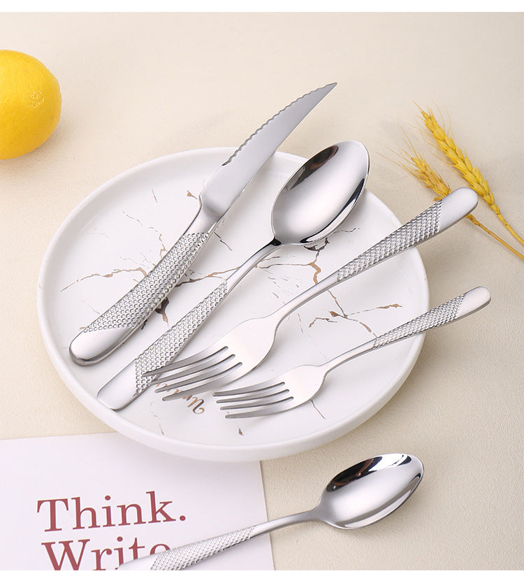 410Stainless Steel Star Diamond Western Steak Knife Fork Spoon Middle Eastern Titanium Coated Hotel Cutlery Knife Fork Spoon Partial Gold