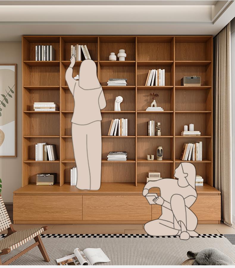 All-Oak Study Room Full-Wall Card Holder Integrated Bookcase Bookshelf Living Room Ceiling-To-Ceiling Solid Wood Display Cabinet