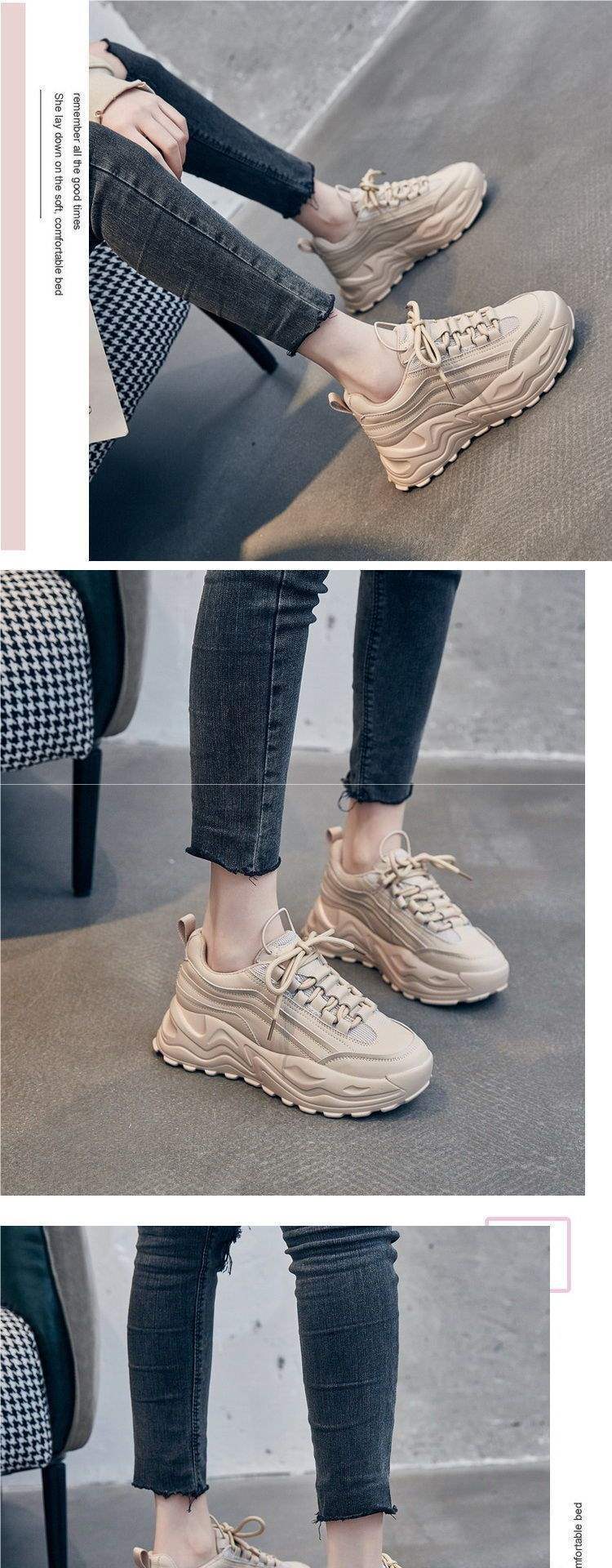 Women's Dad Sneakers Slimming ins Tide2025Spring and Autumn New Women's Shoes Casual Thick-Soled Student Height-Increasing Casual Sneakers