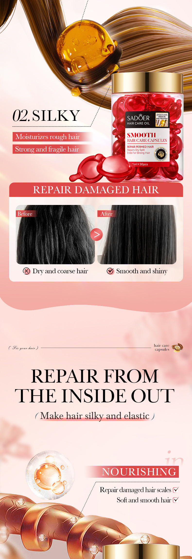 Full English Nut Oil Hair Care Capsules SADOER Improve Frizz Essential Oil Capsule Conditioner  Wholesale