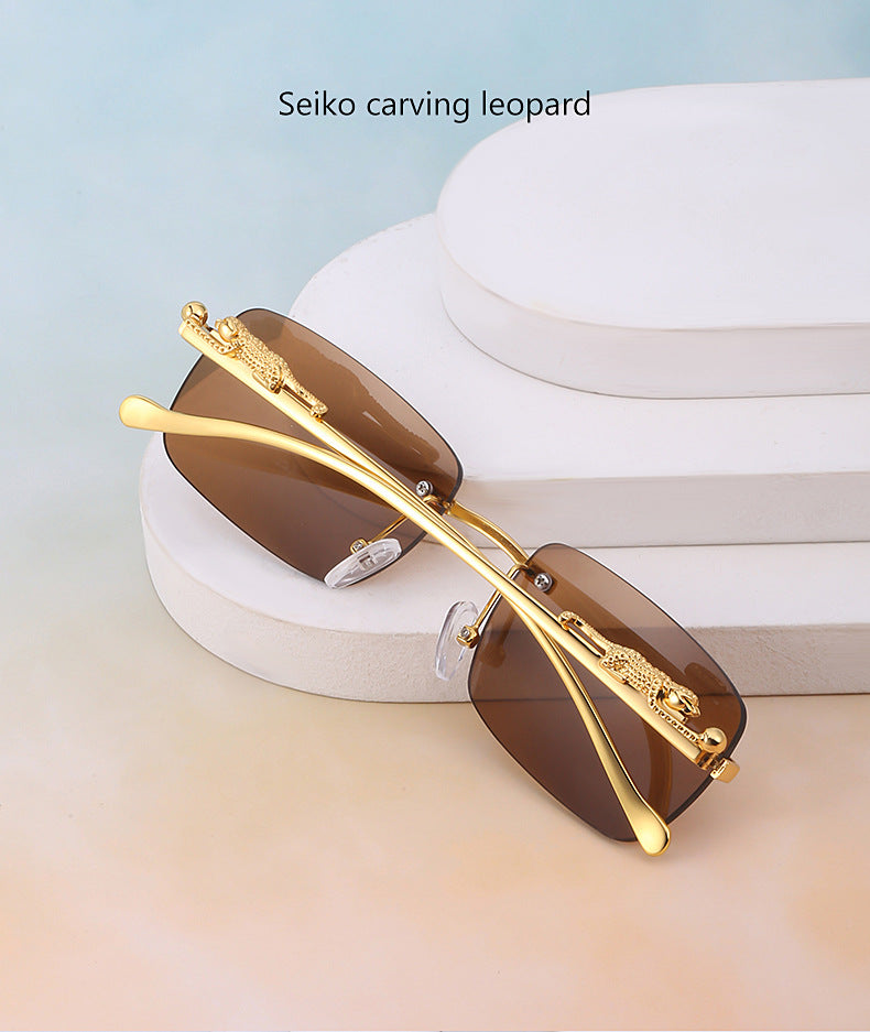 New Fashion Small Frame Square Sunglasses Men's Sunglasses Women's European and American Trendy Rimless Sunglasses Men